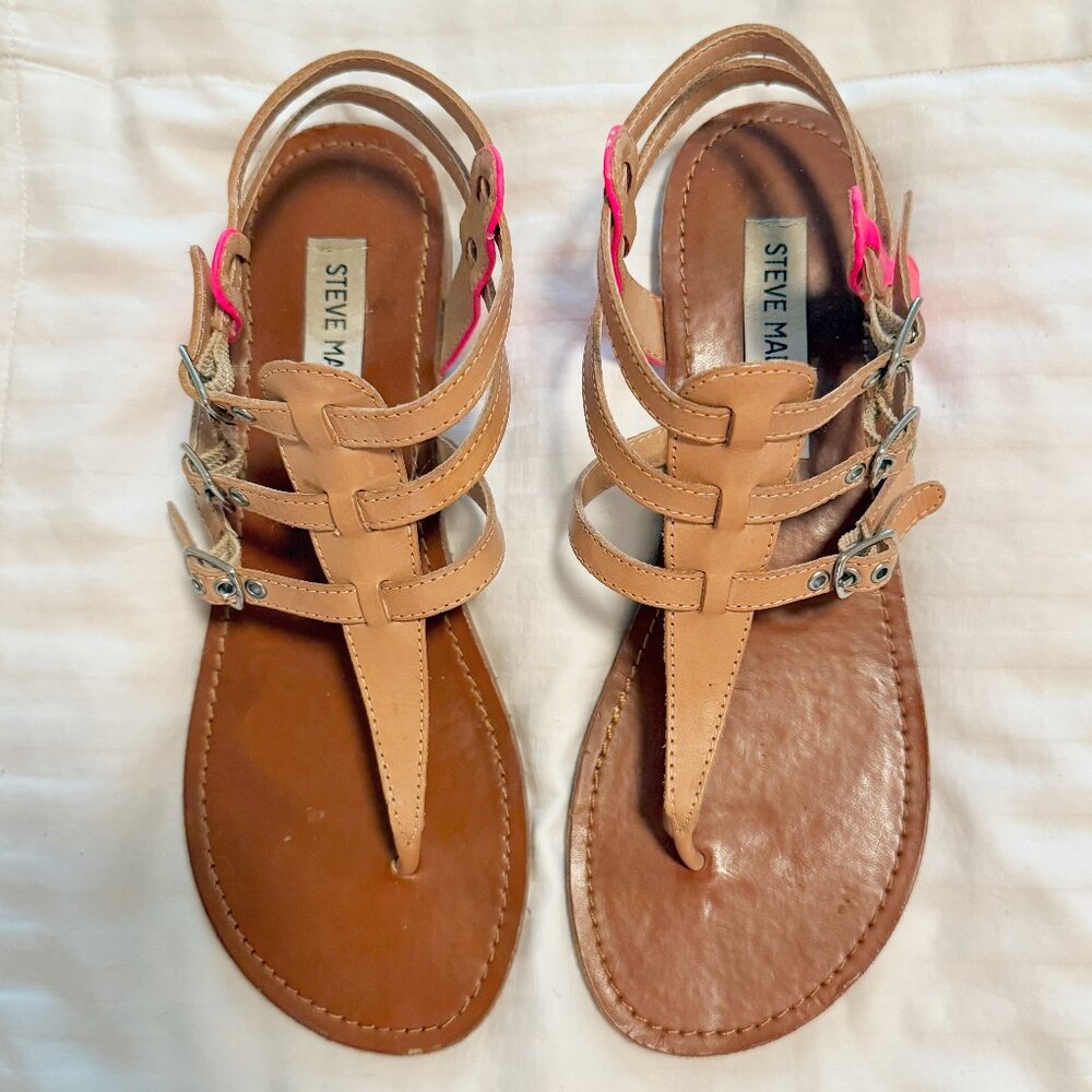 Steve Madden Saahti Gladiator Sandals Tan Neon Pink Boho Size 8